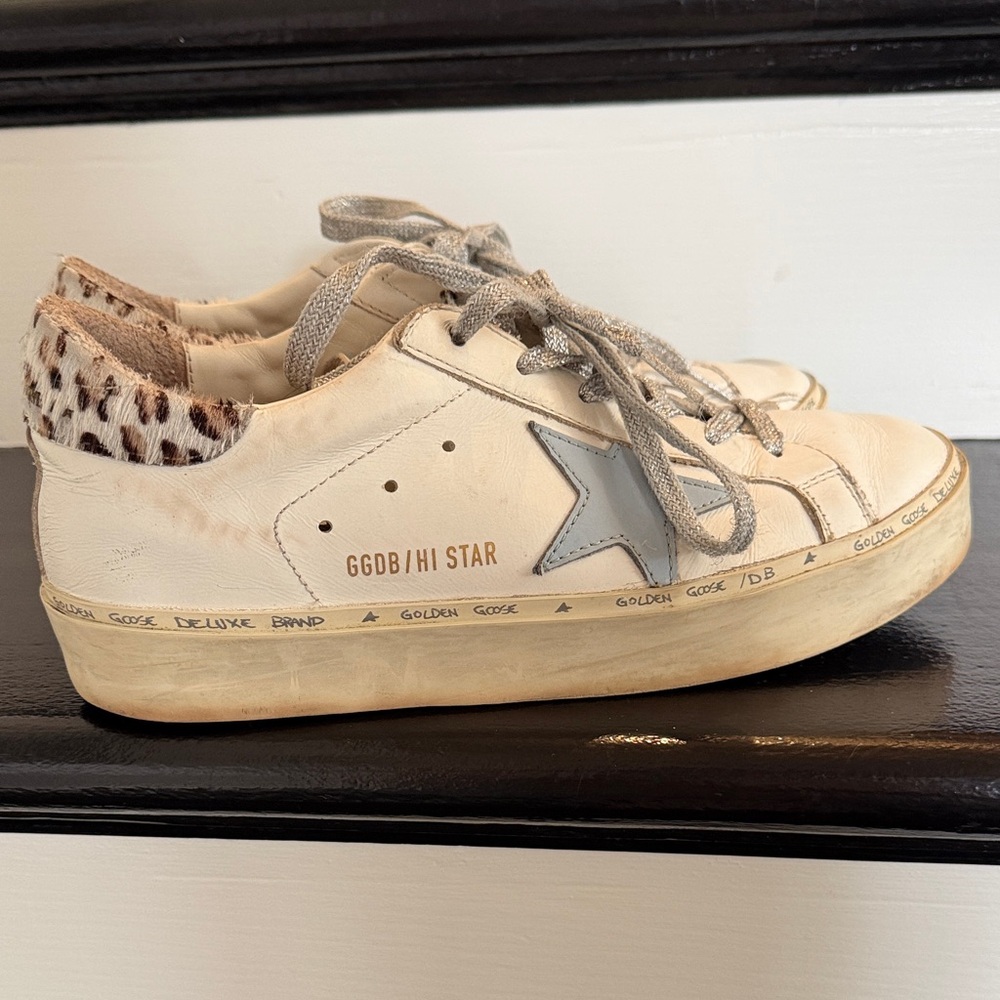 Golden Goose Hi Star Sneakers with Leopard Accent